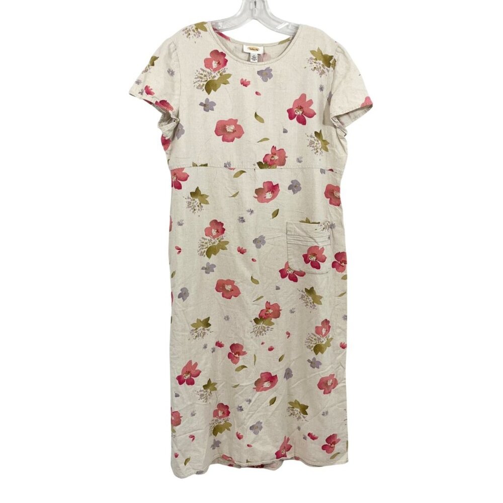 Vintage Talbots Oatmeal Floral Maxi‎ Dress Linen Cottagecore Boho Size 14